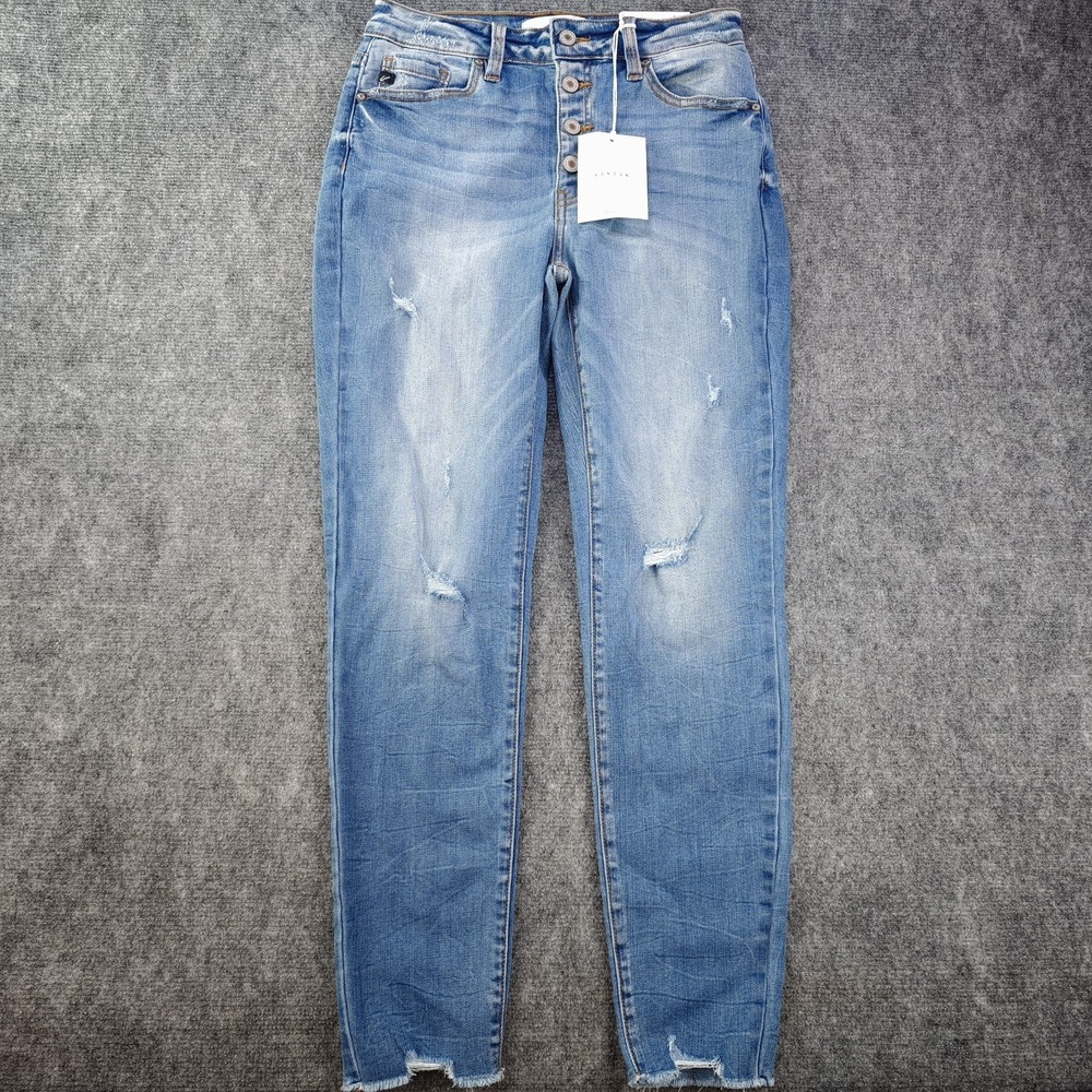 Kancan High‎ Rise Ankle Skinny Jeans 9/28 Button Fly Distressed Stretch NWT